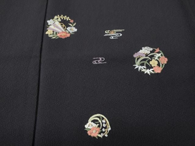 平和屋着物●訪問着 総刺繍 扇面草花文 金糸 正絹 逸品 未使用 CABN5108ut