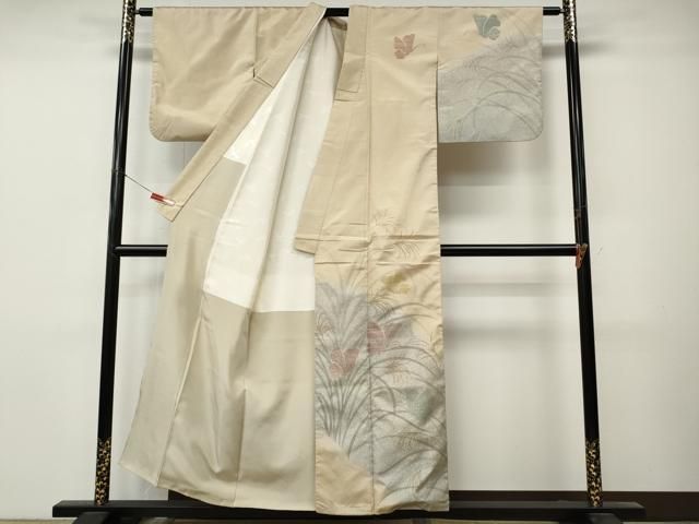 平和屋着物●本場縞大島紬 訪問着 染大島 すすき 舞蝶文 正絹 逸品 CABN5110ut