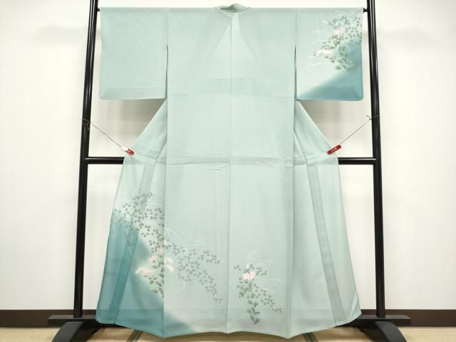 平和屋着物*夏物 訪問着 絽 手描き 草花文 暈し染め 金銀彩 正絹 逸品 CABN5847tx