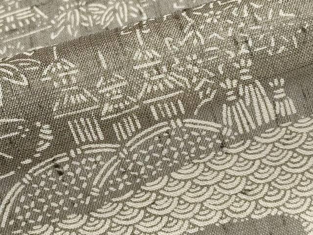 平和屋着物*夏物 小紋 生紬 紗 型染め 霞風景文 正絹 逸品 未使用 CABN5851tx