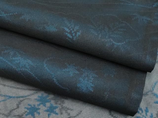 平和屋着物*夏物 小紋 紗 雲取り枝葉文 黒地 正絹 逸品 CABN5864tx