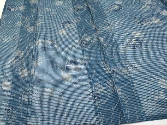 平和屋着物*夏物 小紋・浴衣兼用 絹紅梅 団扇草花文 絹綿 逸品 CABN5866tx