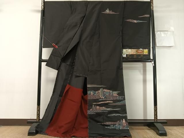 平和屋着物●中国三大刺繍 相良刺繍 総刺繍 訪問着 本場縞大島紬 久野織物特製 泥染 証紙付 仮絵羽 正絹 逸品 未使用CABN6005vp