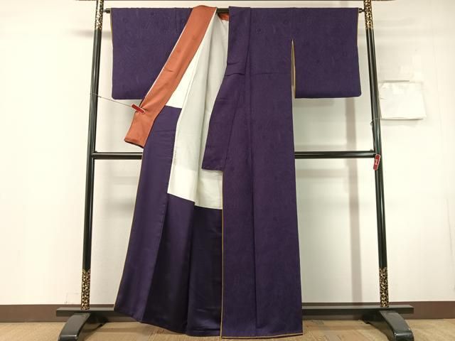 平和屋着物●上質な色無地 ペイズリー花地紋 濃鼠色 やまと誂製 正絹 逸品 CABN6006vp