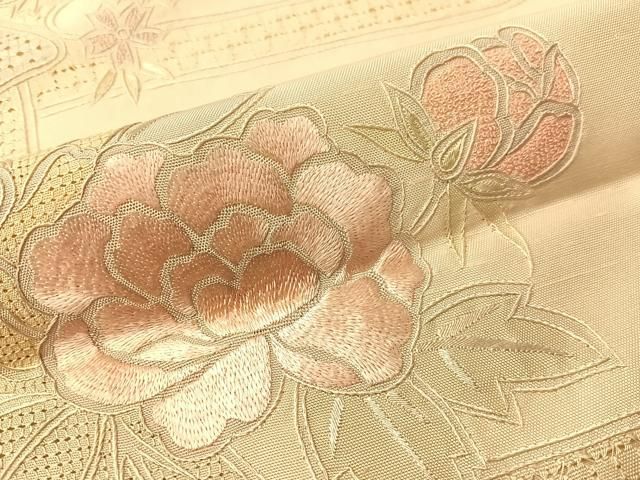 平和屋着物●中国三大刺繍 相良刺繍 天山汕頭刺繍 総刺繍 訪問着 紬地 風景花文 仮絵羽 正絹 逸品 未使用 CABN6010vp
