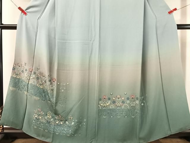 平和屋着物●訪問着 総刺繍 陶器花文 暈し染め 金糸 正絹 逸品 CABN6011vp
