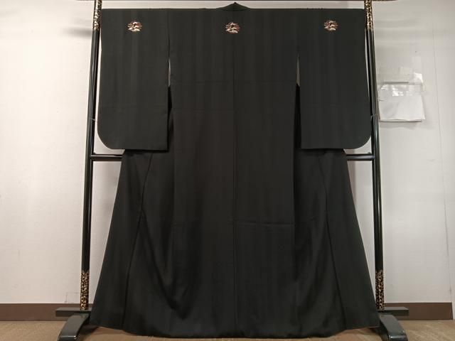 平和屋着物●小振袖 縞地紋 黒地 洗える着物 CABN6016vp