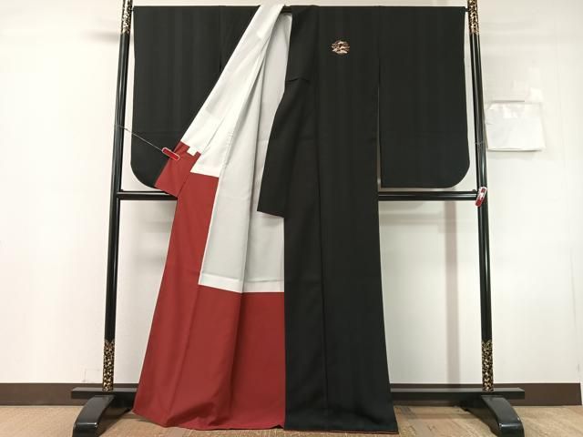 平和屋着物●小振袖 縞地紋 黒地 洗える着物 CABN6016vp