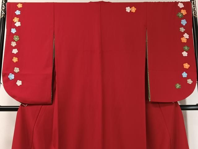 平和屋着物●世界的ファッションデザイナー 山本寛斎 kansaiブランド 小振袖 刺繍 梅花文 緋色 洗える着物 CABN6017vp