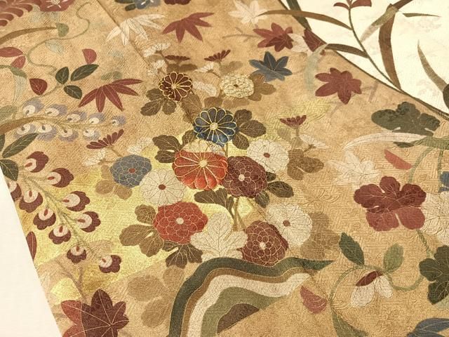 平和屋着物●訪問着 駒刺繍 草花文 金彩 ロング丈 正絹 逸品 CABN6023vp