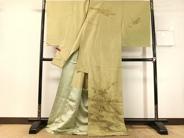 平和屋着物●中国三大刺繍 相良刺繍 天山汕頭刺繍 総刺繍 訪問着 紬地 流水花文 仮絵羽 正絹 逸品 未使用 CABN6024vp