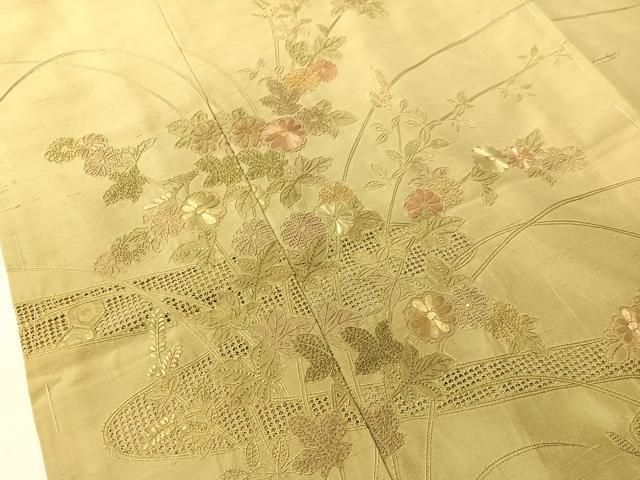 平和屋着物●中国三大刺繍 相良刺繍 天山汕頭刺繍 総刺繍 訪問着 紬地 流水花文 仮絵羽 正絹 逸品 未使用 CABN6024vp