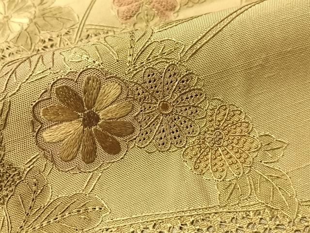 平和屋着物●中国三大刺繍 相良刺繍 天山汕頭刺繍 総刺繍 訪問着 紬地 流水花文 仮絵羽 正絹 逸品 未使用 CABN6024vp