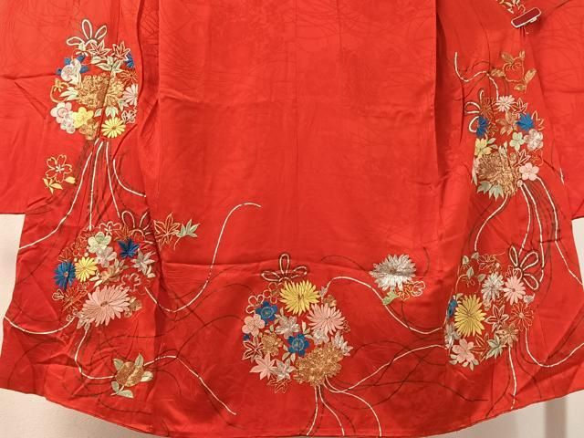 平和屋着物●アンティーク 大正ロマン 振袖用長襦袢 袷 総刺繍 駒刺繍 束ね花文 金銀糸 半衿刺繍 正絹 逸品 CABN6029vp