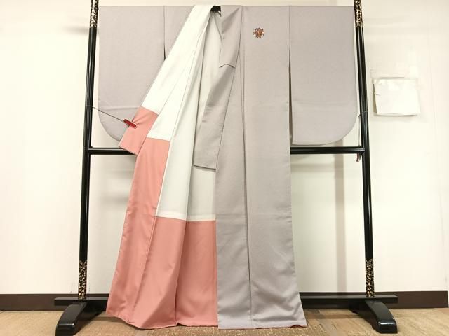 平和屋着物●小振袖 白梅鼠色 洗える着物 CABN6041vp