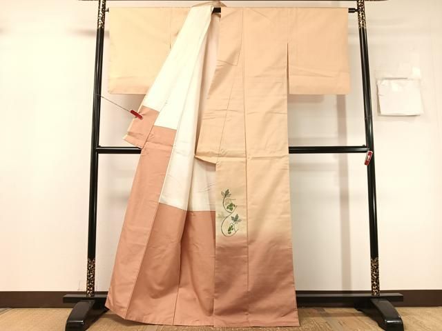 平和屋着物●西陣 宮階織物 宮繍苑 里葉 色留訪問着 紬地 唐草文 正絹 逸品 未使用 CABN6052vp