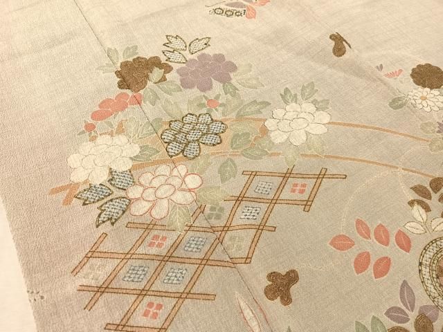 平和屋着物●訪問着 作家物 流水花蝶文 金彩 鬼しぼ縮緬 正絹 逸品 CABN6057vp
