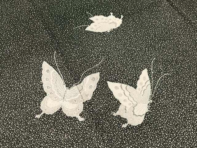 平和屋着物●訪問着 作家物 舞蝶文 黒地 銀彩 正絹 逸品 CABN6061vp