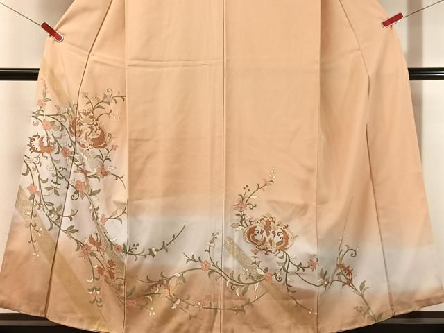 平和屋着物●訪問着 更紗唐草鳳凰文 暈し染め 金彩 正絹 逸品 CABN6072vp