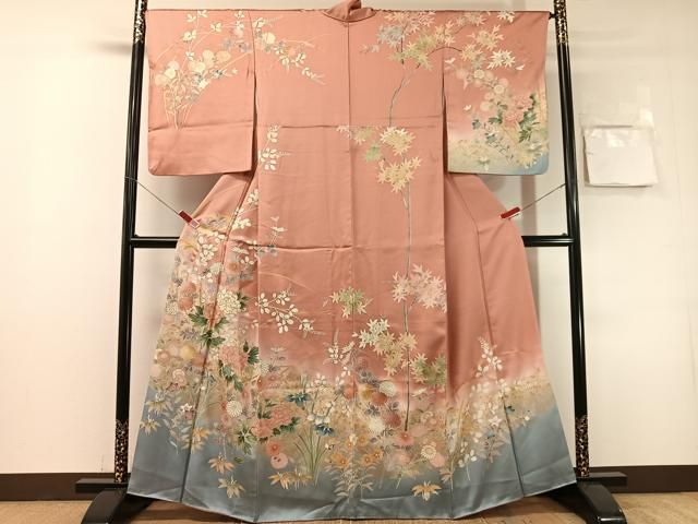 平和屋着物●訪問着 駒刺繍 草花文 暈し染め 金彩 正絹 逸品 CABN6073vp