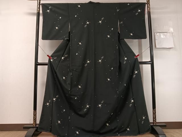 平和屋着物●小紋 茶器 黒地 洗える着物 未使用 CABN6077vp