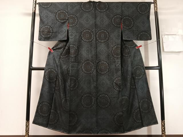 平和屋着物●アンティーク大島 本場大島紬 龍郷絣 菱花丸文 正絹 逸品 未使用 CABN6080vp