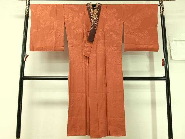 平和屋着物●長襦袢 無双仕立て 花蝶地紋 煉瓦色 やまと誂製 半衿刺繍 正絹 逸品 CABN6095vp
