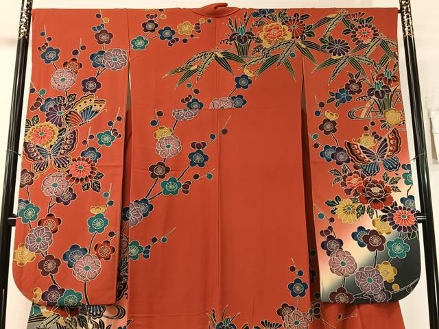 平和屋着物●豪華振袖 紅型 流水花蝶文 暈し染め 正絹 逸品 CABN6107vp