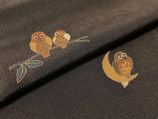 平和屋着物●上質な小紋 作家物 ふくろう 鬼しぼ縮緬 正絹 逸品 CABN6111vp