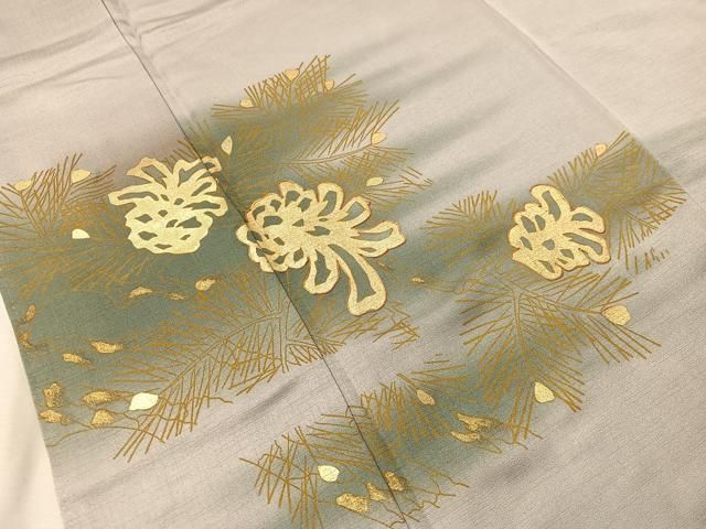 平和屋着物●訪問着 駒刺繍 松ぼっくり 暈し染め 金彩 正絹 逸品 CABN6113vp