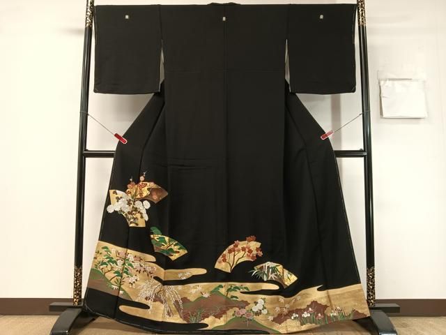 平和屋着物●豪華黒留袖 刺繍 地紙松竹梅 金彩 ますいわ屋扱い 正絹 逸品 未使用 CABN6129vp