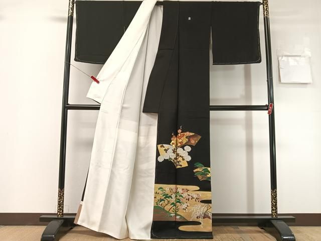 平和屋着物●豪華黒留袖 刺繍 地紙松竹梅 金彩 ますいわ屋扱い 正絹 逸品 未使用 CABN6129vp