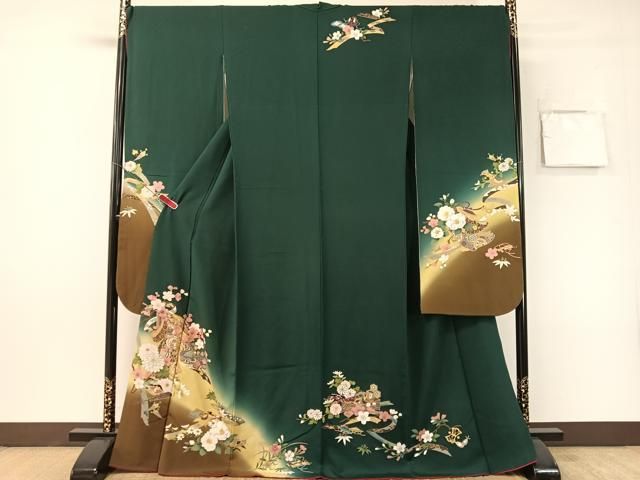 平和屋着物●豪華振袖 駒刺繍 誰が袖花文 暈し染め 金彩 正絹 逸品 CABN6138vp