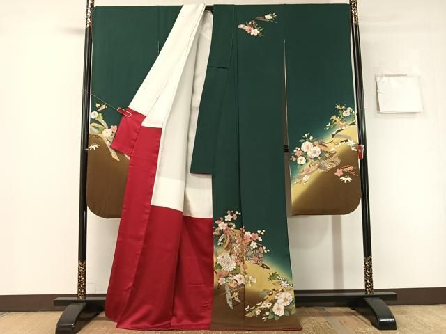 平和屋着物●豪華振袖 駒刺繍 誰が袖花文 暈し染め 金彩 正絹 逸品 CABN6138vp