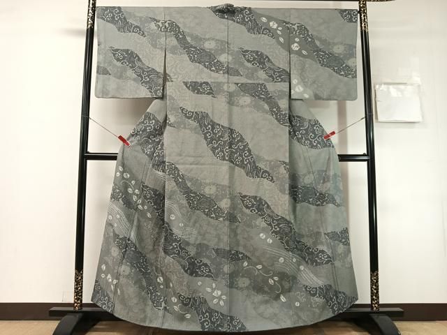 平和屋着物●訪問着 紬地 絞り 型染め 道長花文 正絹 逸品 CABN6157vp
