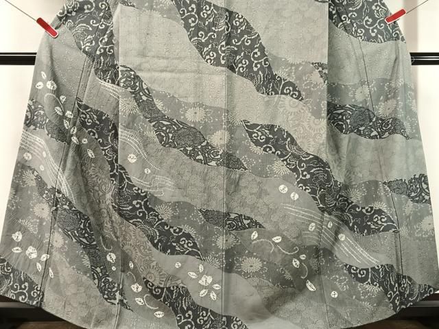 平和屋着物●訪問着 紬地 絞り 型染め 道長花文 正絹 逸品 CABN6157vp