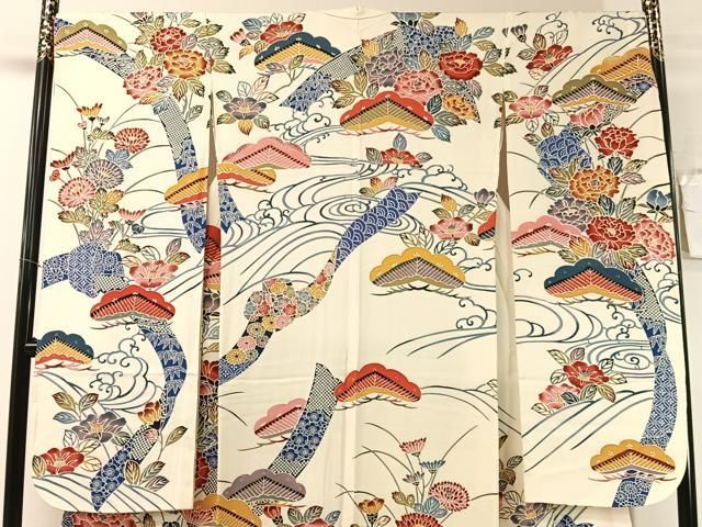 平和屋着物●豪華振袖 型染め 流水花文 正絹 逸品 CABN6162vp
