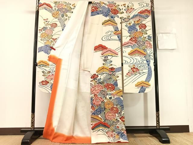 平和屋着物●豪華振袖 型染め 流水花文 正絹 逸品 CABN6162vp