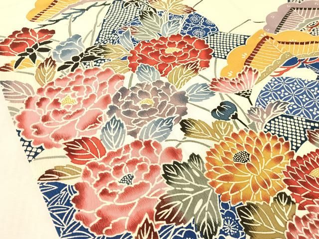 平和屋着物●豪華振袖 型染め 流水花文 正絹 逸品 CABN6162vp