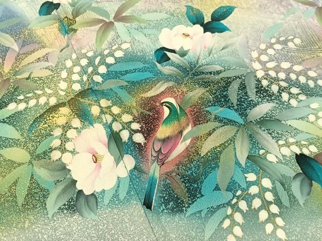平和屋着物●訪問着 手描き 古慕里 花鳥文 暈し染め 金彩 正絹 逸品 CABN6171vp