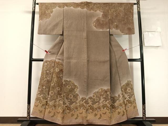 平和屋着物●訪問着 立波扇面花鳥蝶文 暈し染め 正絹 逸品 CABN6173vp
