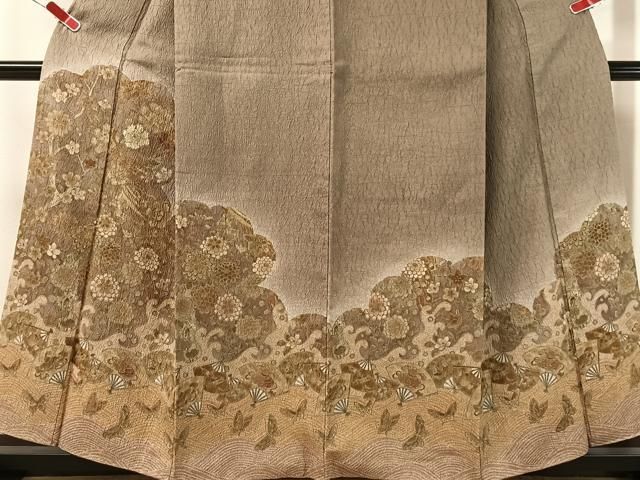 平和屋着物●訪問着 立波扇面花鳥蝶文 暈し染め 正絹 逸品 CABN6173vp