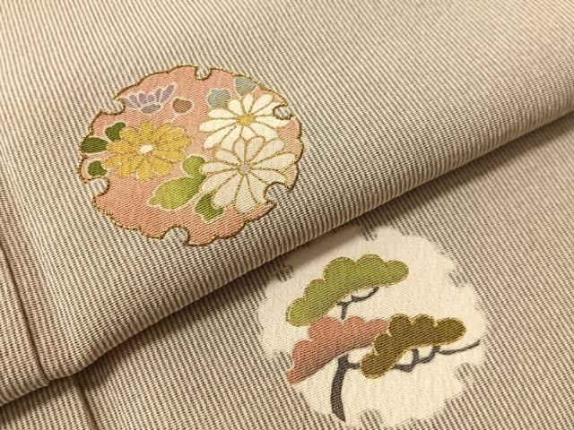 平和屋着物●江戸小紋 訪問着 刺繍 万筋 灰青色×白磁色 雪輪花文 金彩 正絹 逸品 CABN6194vp