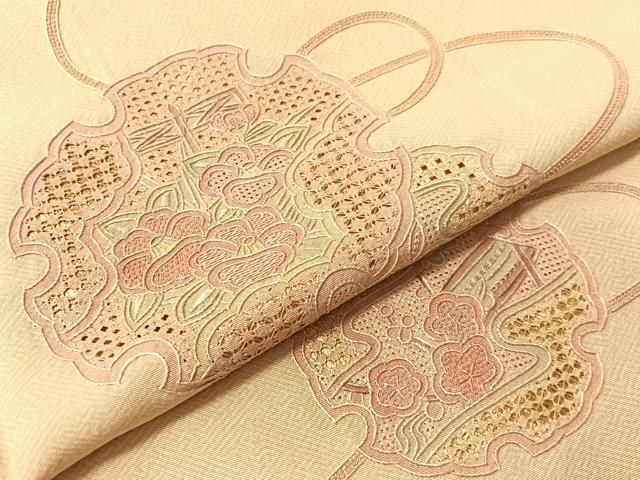 平和屋着物●訪問着 中国三大刺繍 スワトウ相良刺繍 総刺繍 鏡裏花文 金彩 正絹 逸品 CABN6195vp