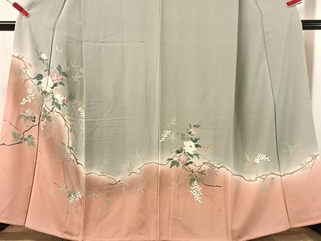 平和屋着物●訪問着 刺繍 枝花文 暈し染め 金彩 正絹 逸品 CABN6203vp