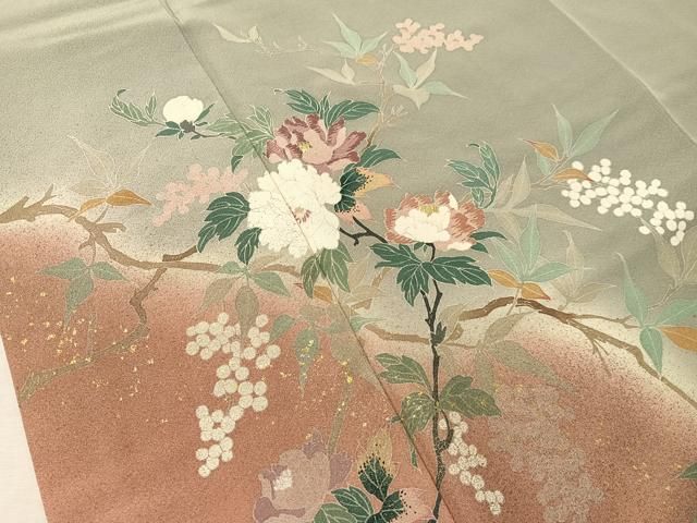 平和屋着物●訪問着 刺繍 枝花文 暈し染め 金彩 正絹 逸品 CABN6203vp