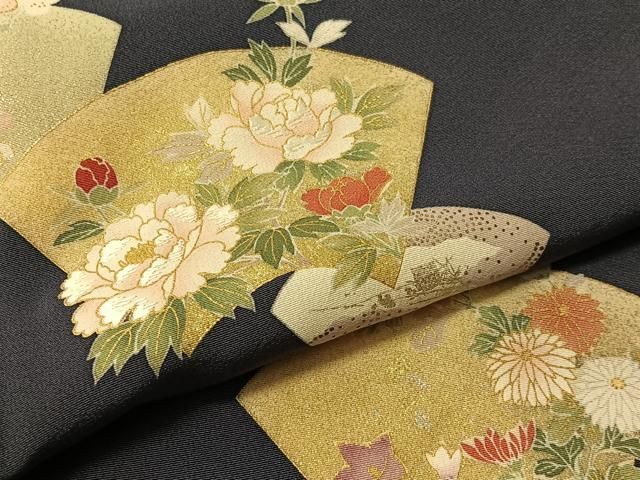 平和屋着物●十日町老舗ブランド 吉澤友禅 吾妻徳穂 訪問着 刺繍 地紙花文 金銀彩 正絹 逸品 未使用 CABN6207vp