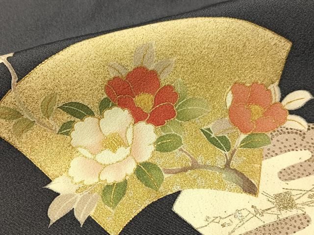 平和屋着物●十日町老舗ブランド 吉澤友禅 吾妻徳穂 訪問着 刺繍 地紙花文 金銀彩 正絹 逸品 未使用 CABN6207vp