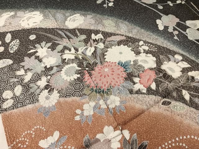 平和屋着物●訪問着 辻が花 絞り 暈し染め 黒地 銀彩 仮絵羽 正絹 逸品 未使用 CABN6218vp