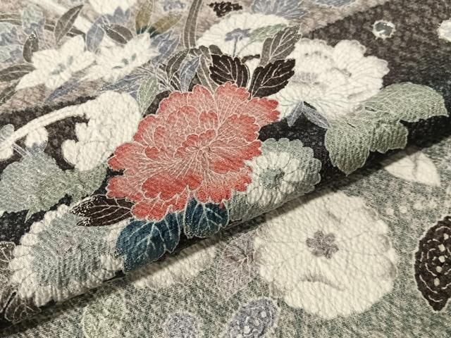 平和屋着物●訪問着 辻が花 絞り 暈し染め 黒地 銀彩 仮絵羽 正絹 逸品 未使用 CABN6218vp